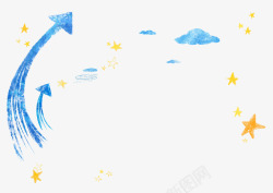 五角星蓝色卡通水彩手绘装饰高清图片