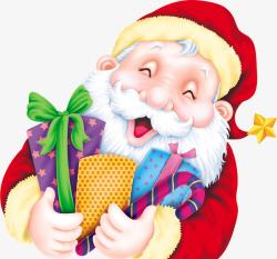 抱着圣诞展板抱着礼物大笑的圣诞老人高清图片