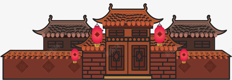 中国风新年房屋建筑插画png免抠素材_88icon https://88icon.com 中国风 建筑 房屋 新年装饰 装饰图案