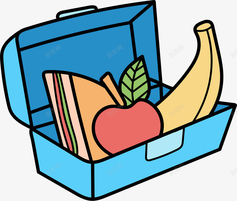 卡通饭盒水果食物png免抠素材_88icon https://88icon.com 三明治 卡通 手绘 水果 矢量图案 蓝色盒子 食物 饭盒