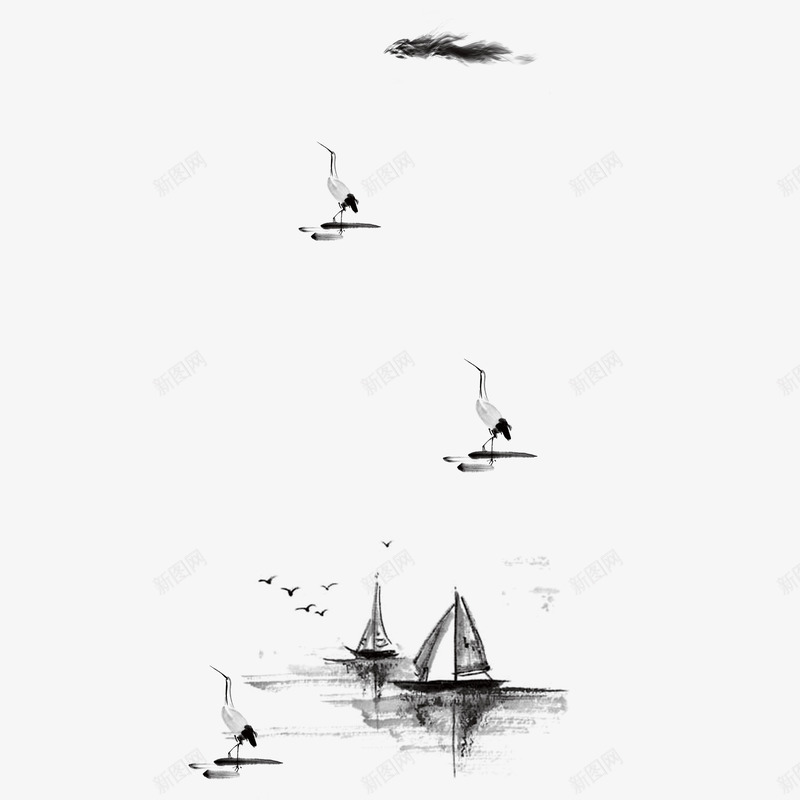 水墨画png免抠素材_88icon https://88icon.com 远航水墨画黑白飞鸟
