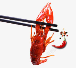 红色筷子筷子夹着红色小龙虾高清图片