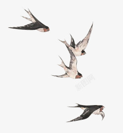 水墨风格创意合成手绘飞翔的燕子素材