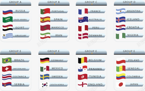 国旗图标世界杯分组矢量图图标