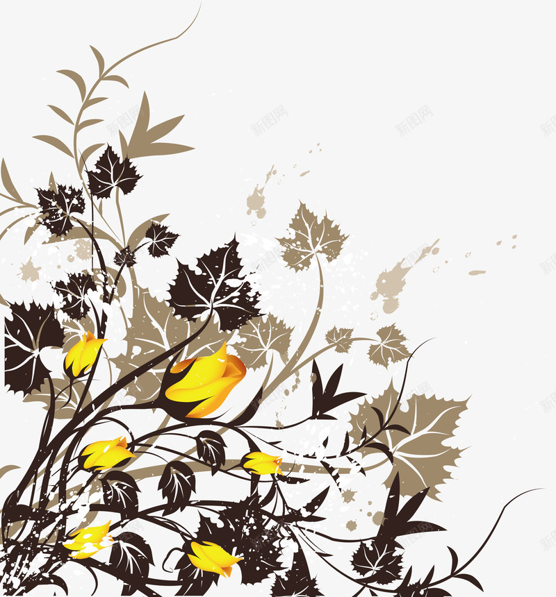 黄色花瓣剪影树叶png免抠素材_88icon https://88icon.com 剪影的树叶 平面树叶素材 矢量树叶 黄色花瓣