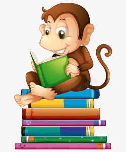 坐书上看书卡通手绘坐书籍上看书猴子矢量图高清图片