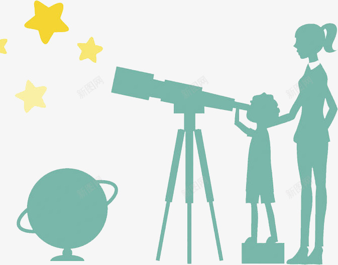 望远镜看星星png免抠素材_88icon https://88icon.com 人物望远镜 卡通 妈妈和儿子手绘 手绘 星星 星球仪 望远镜 母子 站台
