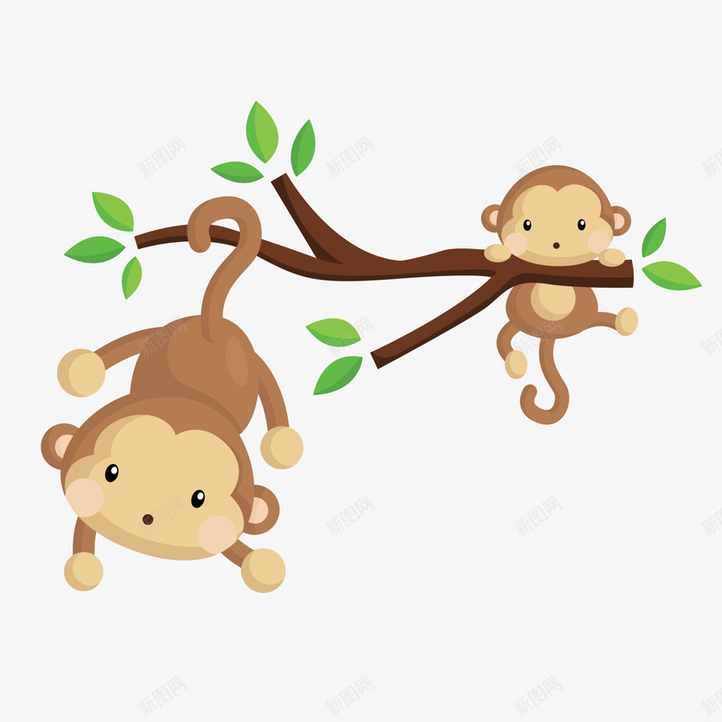 卡通可爱的猴子动物矢量图ai免抠素材_88icon https://88icon.com 动物设计 卡通 大自然 树枝上 森林 猴子 矢量图
