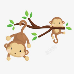 卡通梨树枝卡通可爱的猴子动物矢量图高清图片