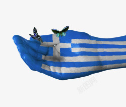 创意希腊国旗手绘蝴蝶图案素材