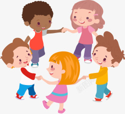 玩耍的孩子卡通彩色牵手孩子高清图片