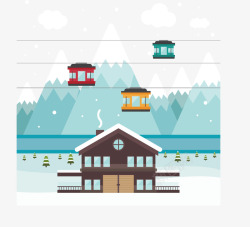 乘坐缆车美丽的雪山滑雪场矢量图高清图片