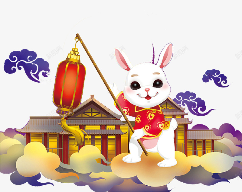 卡通唯美可爱月兔天宫插画png免抠素材_88icon https://88icon.com 云朵 兔子挑着 卡通 可爱 唯美 天宫 天庭 建筑 月兔 萌宠