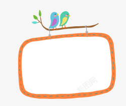 小鸟树枝卡通创意文本框高清图片