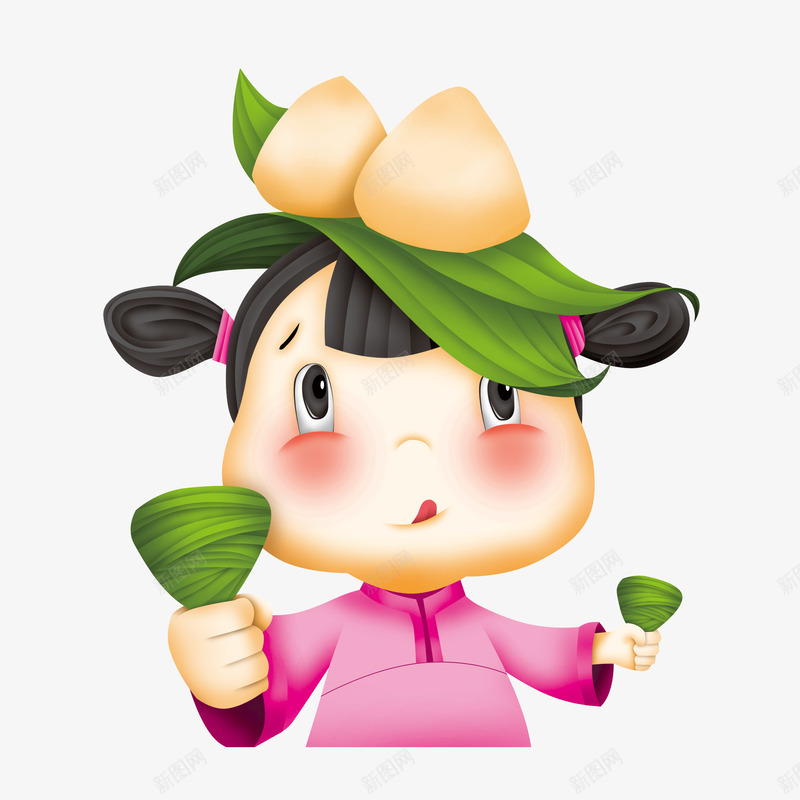 女粽娃娃头顶粽子元素psd免抠素材_88icon https://88icon.com 元素 女粽 娃娃头 粽子 顶