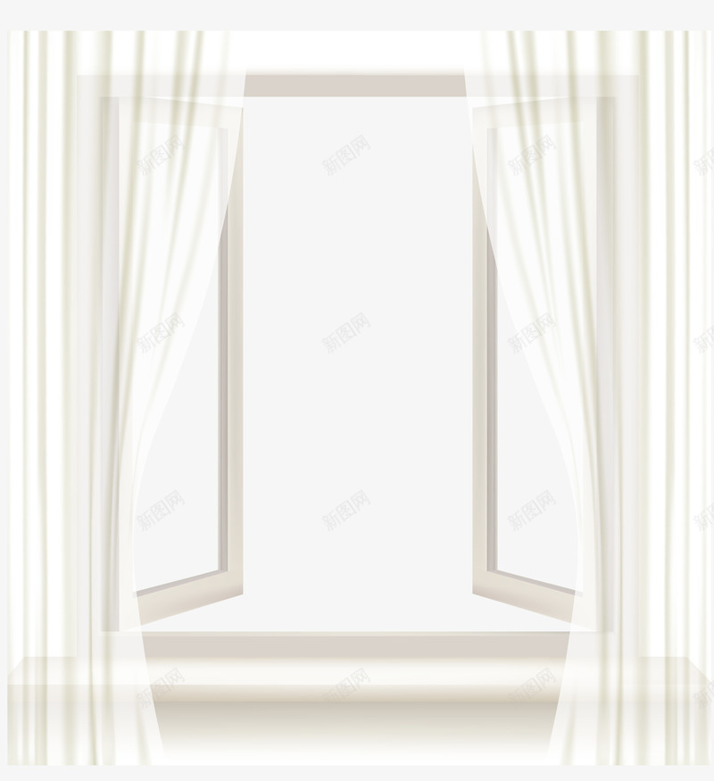 白色窗户边框png免抠素材_88icon https://88icon.com 免抠PNG 卡通边框 打开的窗户 白窗户 白纱布 白色窗框 窗帘