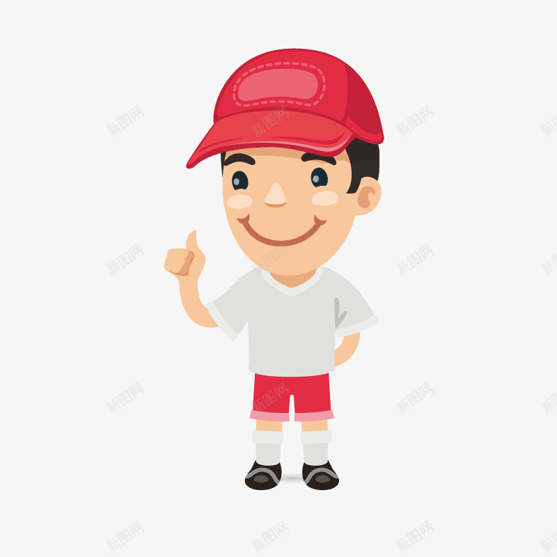 戴着红色帽子的男人png免抠素材_88icon https://88icon.com 动作 可爱的卡通 男生 短袖 短裤 站立 鸭舌帽