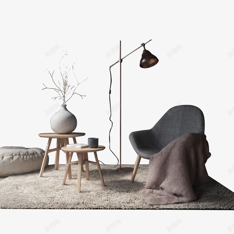 书房休闲座椅png免抠素材_88icon https://88icon.com 家居 简易 装饰 休闲 沙发椅 灯具 茶几