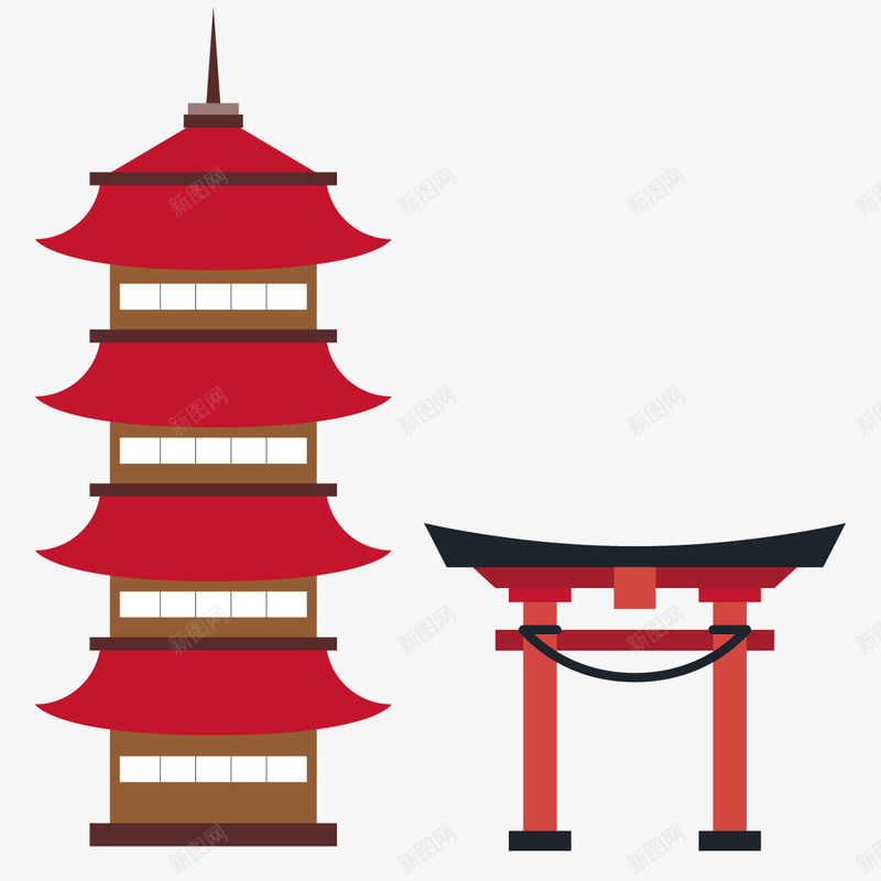 日式建筑png免抠素材_88icon https://88icon.com 塔 庙宇 神社 红色