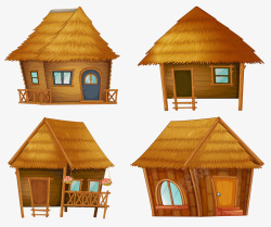 木屋房子手绘黄色茅草小木屋合集高清图片