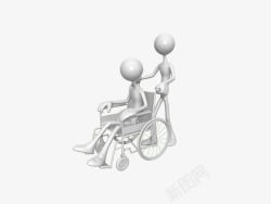推轮椅的白色小人素材