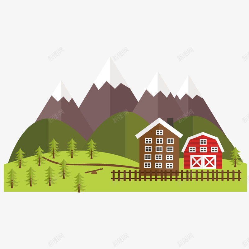 绿色山村矢量图eps免抠素材_88icon https://88icon.com 乡村 别墅 山石 形状 村庄 矢量图