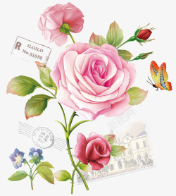 风格粉色手绘玫瑰花高清图片