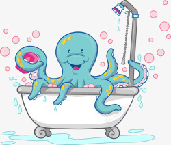 卡通在浴缸洗澡的章鱼素材