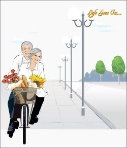 幸福伴侣骑单车的老人矢量图高清图片