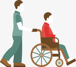 推着轮椅护工推着坐轮椅的人矢量图高清图片