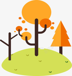 卡通草地上的橘色小树素材