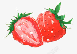 手绘草莓布丁手绘草莓水果元素高清图片