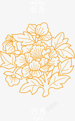 手绘镂空雕花白描十二月份花卉矢量图高清图片