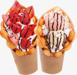 草莓冰淇淋球鸡蛋仔冰淇淋高清图片