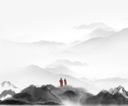 山上古风站在山上的僧侣高清图片