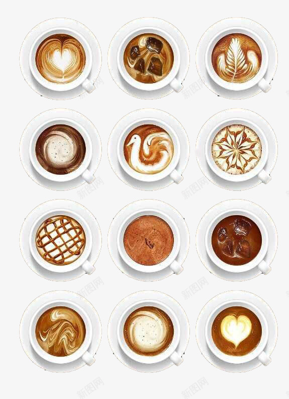 12个不同的花式咖啡png免抠素材_88icon https://88icon.com 不同 产品实物 咖啡 咖啡拉花 拉花 杯子 花式 花式咖啡 食物 餐饮 饮品