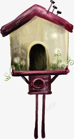 创意手绘水彩小房子植物花卉素材