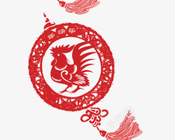 红色新年鸡年剪纸装饰素材