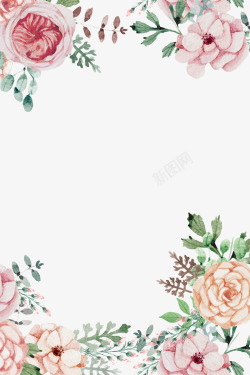 水彩风格背景粉色手绘玫瑰花卉边框高清图片