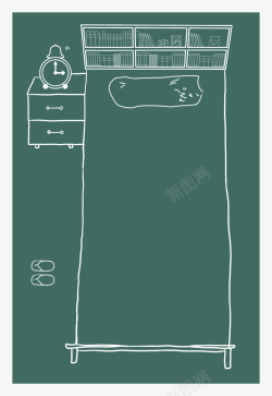 手绘简单的房间与床头柜素材