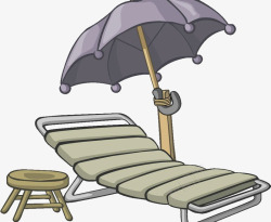 卡通黑色线条沙滩椅遮阳伞素材