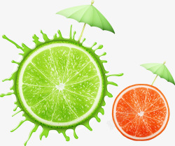 绿柠檬水果太阳伞喷溅效果矢量图高清图片