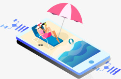 西班牙休闲度假插画装饰手机上的沙滩休闲度假矢量图高清图片