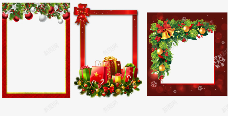 红色圣诞装饰框psd免抠素材_88icon https://88icon.com 圣诞 方形 相框 礼品盒 边框