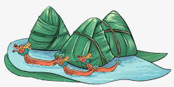 龙舟蛋黄粽免抠PNG手绘端午节装饰插图龙舟与粽子插高清图片
