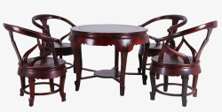 红木椅中国传统红酸枝圆桌五件套高清图片