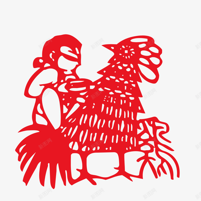 生肖剪纸鸡png免抠素材_88icon https://88icon.com 中国风 十二生肖 生肖 矢量剪纸 红色 鸡年
