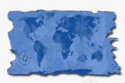 蓝色破旧复古世界地图素材