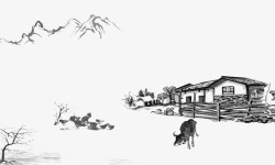 木屋风景黑色风景画高清图片