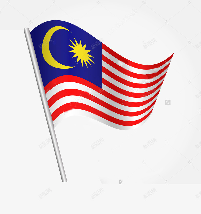 旗帜飞扬png免抠素材_88icon https://88icon.com 月亮 条纹 红色 蓝底 马来西亚国旗